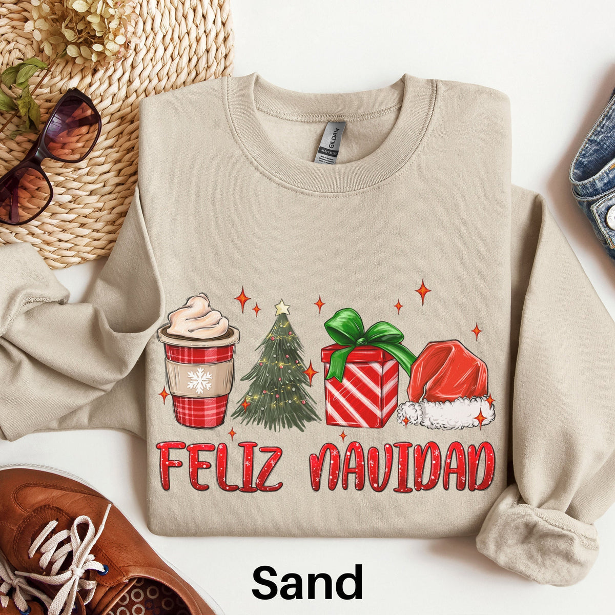 Feliz Navivdad Coffee Christmas Sweatshirt Coffee Lover Sweater Retro Christmas Shirt Spanish Holiday Sweatshirt Mexican Holiday Sweater Sweatshirt – Soft Feel · Trending Graphic Apparel