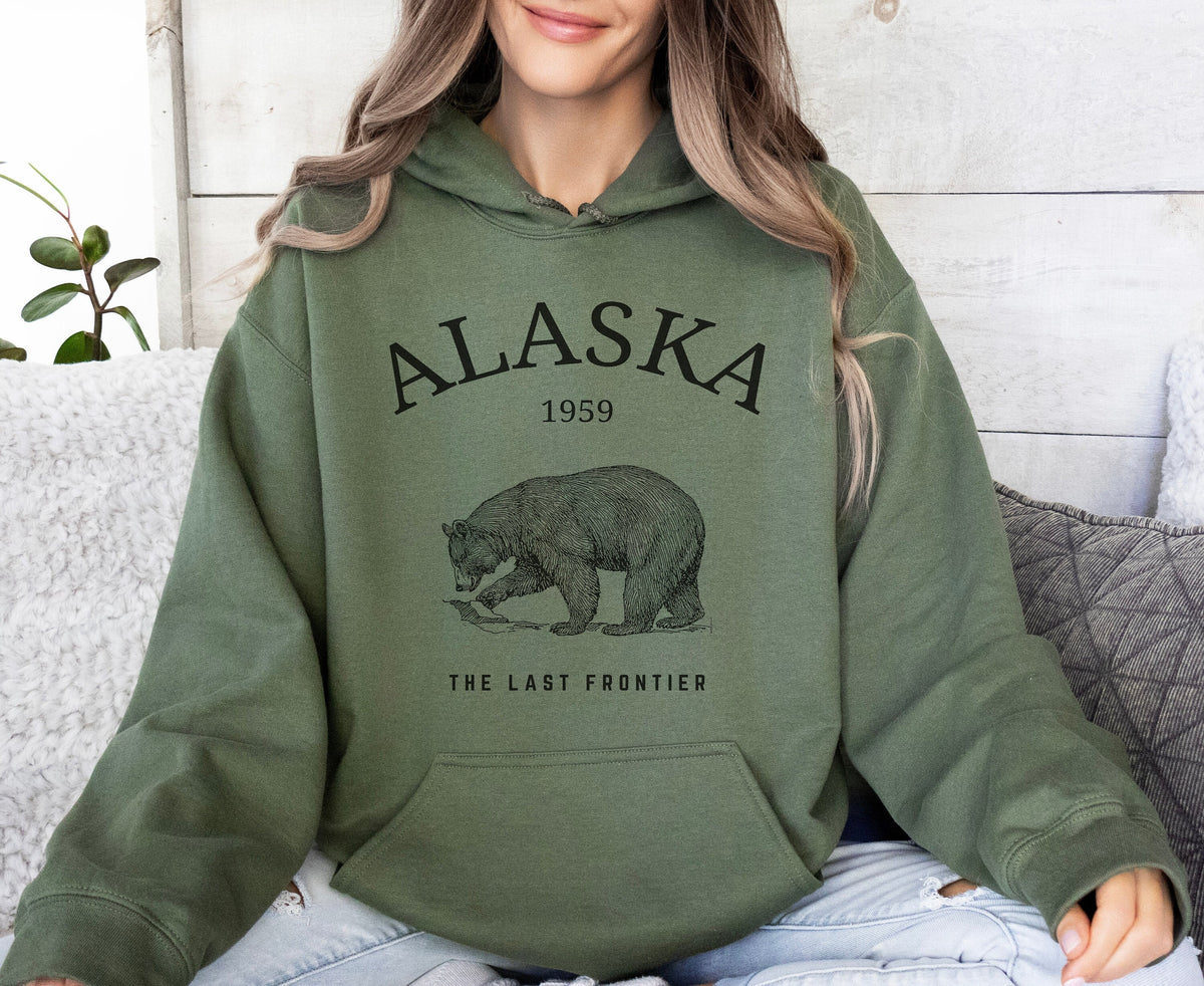 Alaska Grizzly Bear Hooded Sweatshirt Hoodie Unisex Alaska Pullover State Shirt Gift The Last Frontier Hoodie – Everyday Comfort · Top Pick For Any Outfit