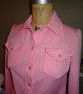 Vintage 7039s Bubblegum Pink Geometric Print Polyester Women39s Button up Blouse Graphic Tee – Cozy Vibes · Trending Graphic Apparel