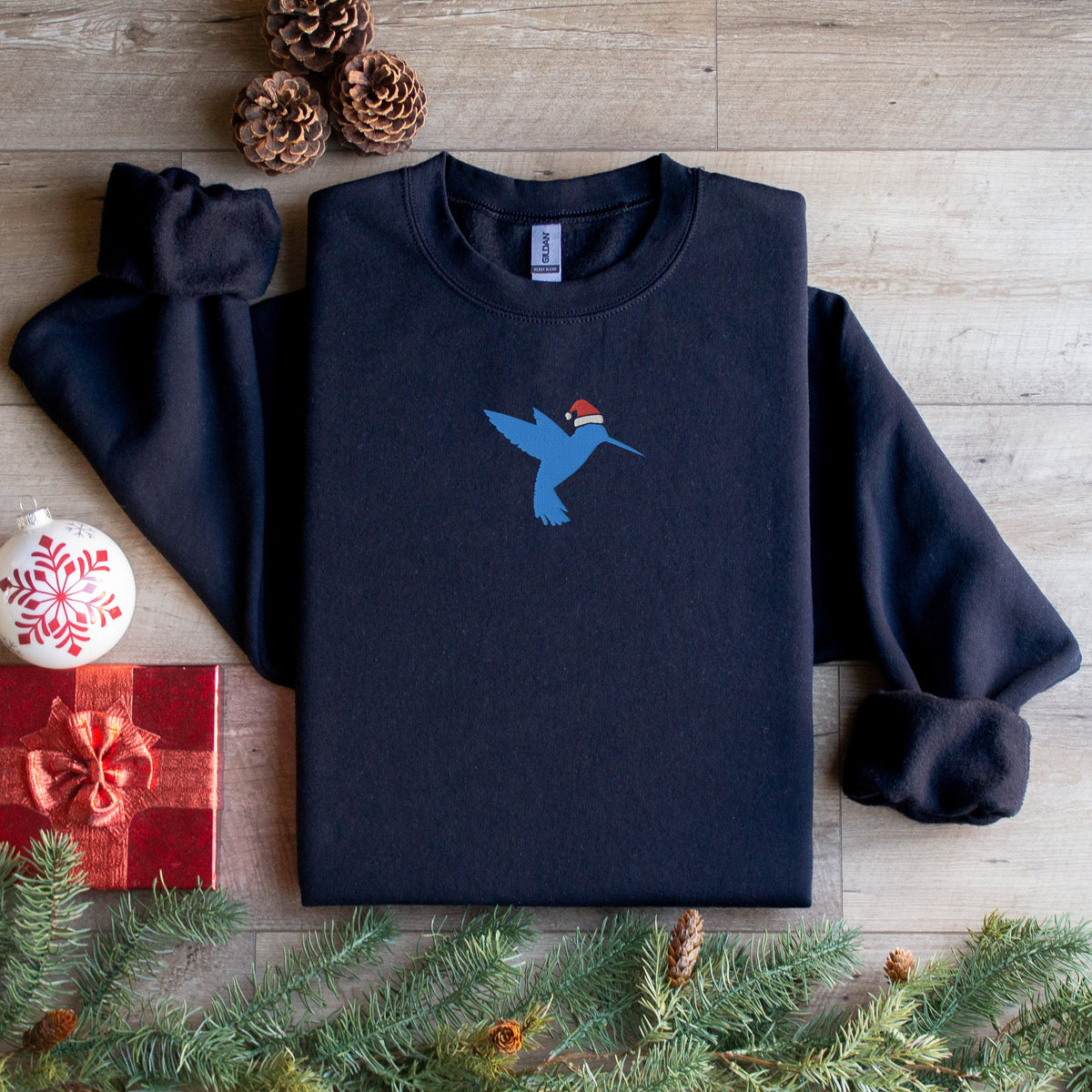 Embroidered Hummingbird Santa Christmas Sweatshirt Festive Holiday Xmas Winter Apparel Sweatshirt – Everyday Comfort · Top Pick For Any Outfit