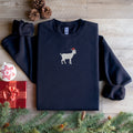 Embroidered Goat Santa Christmas Sweatshirt Unisex Holiday Crewneck Festive Winter Apparel Sweatshirt – Aesthetic Look · Great Gift For Fans