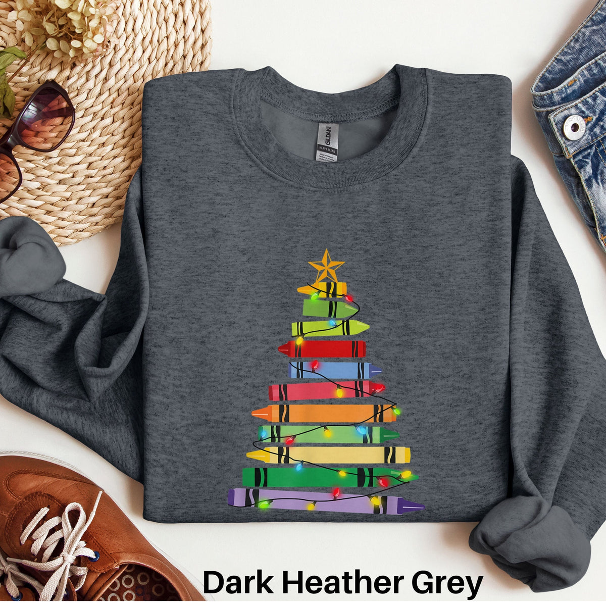 Teacher Christmas Shirt Crayon Christmas Tree Shirt Teacher Gift Elementary School Teacher Xmas Shirt Teacher Team Kindergarten Teacher Graphic Tee – Everyday Comfort · Perfect For Daily Wear