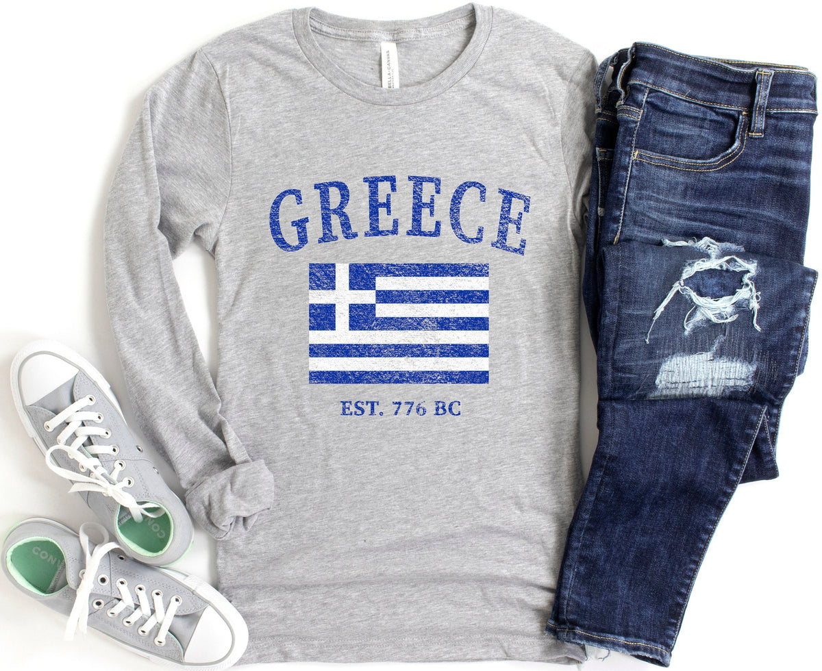 Greece Flag Long Sleeve Tee Shirt Graphic Tee – Aesthetic Look · Top Pick For Any Outfit