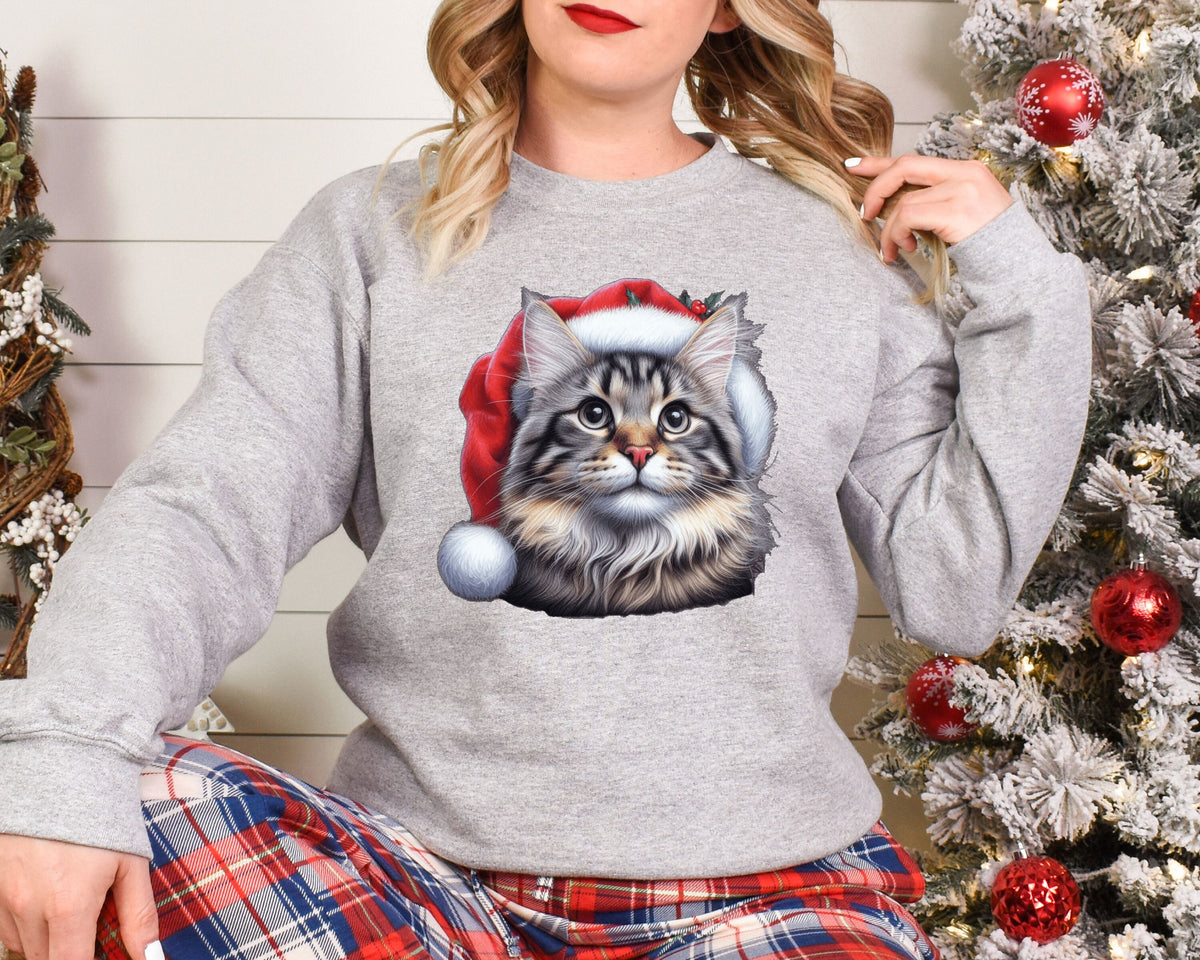 Xmas Sweatshirt American Bobtail Cat Christmas Sweater Xmas Jumper Day Santa Hat For Men Women Kids Stocking Filler Sweatshirt – Easygoing Wear · High-Quality Print