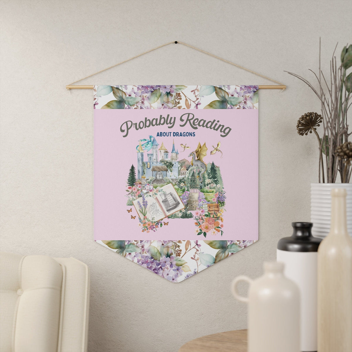 Book Lover Gift Idea for Reader Who Loves Books About Dragons Probably Reading About Dragons Cozy Whimsigoth Pennant for Fantasy Bookworm Graphic Tee – Aesthetic Look · Top Pick For Any Outfit
