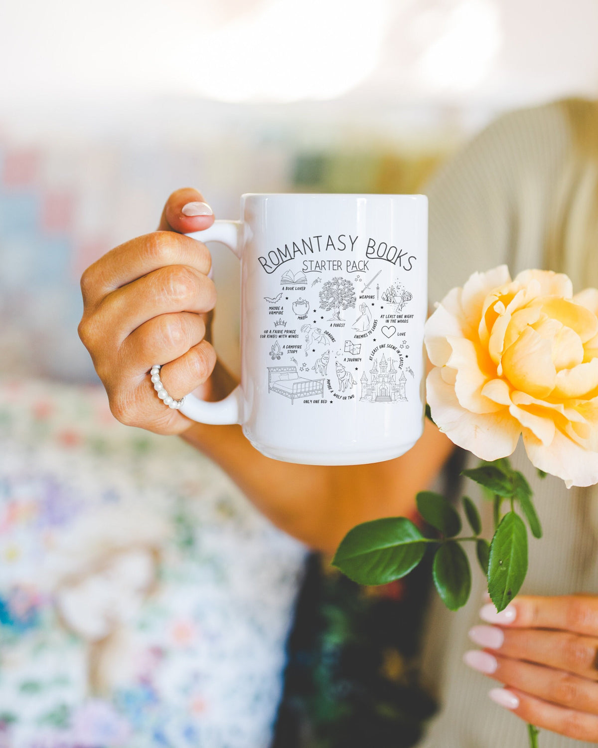 Romantasy Book Lover Gift Idea 15 Oz Coffee Mug for Fantasy Romance Reader Cute Bookish Gift for Bookworm Cozy Romance Writer Present Graphic Tee – Bold Style · High-Quality Print