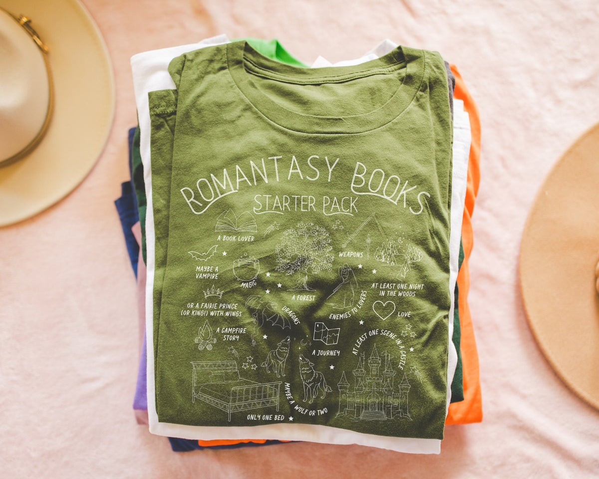 Cute Book Lover Gift Idea for Fantasy Romance Reader Romantasy Books Starter Pack Fantasy Adventure Bookworm Tee Shirt for Romance Writer Graphic Tee – Bold Style · High-Quality Print
