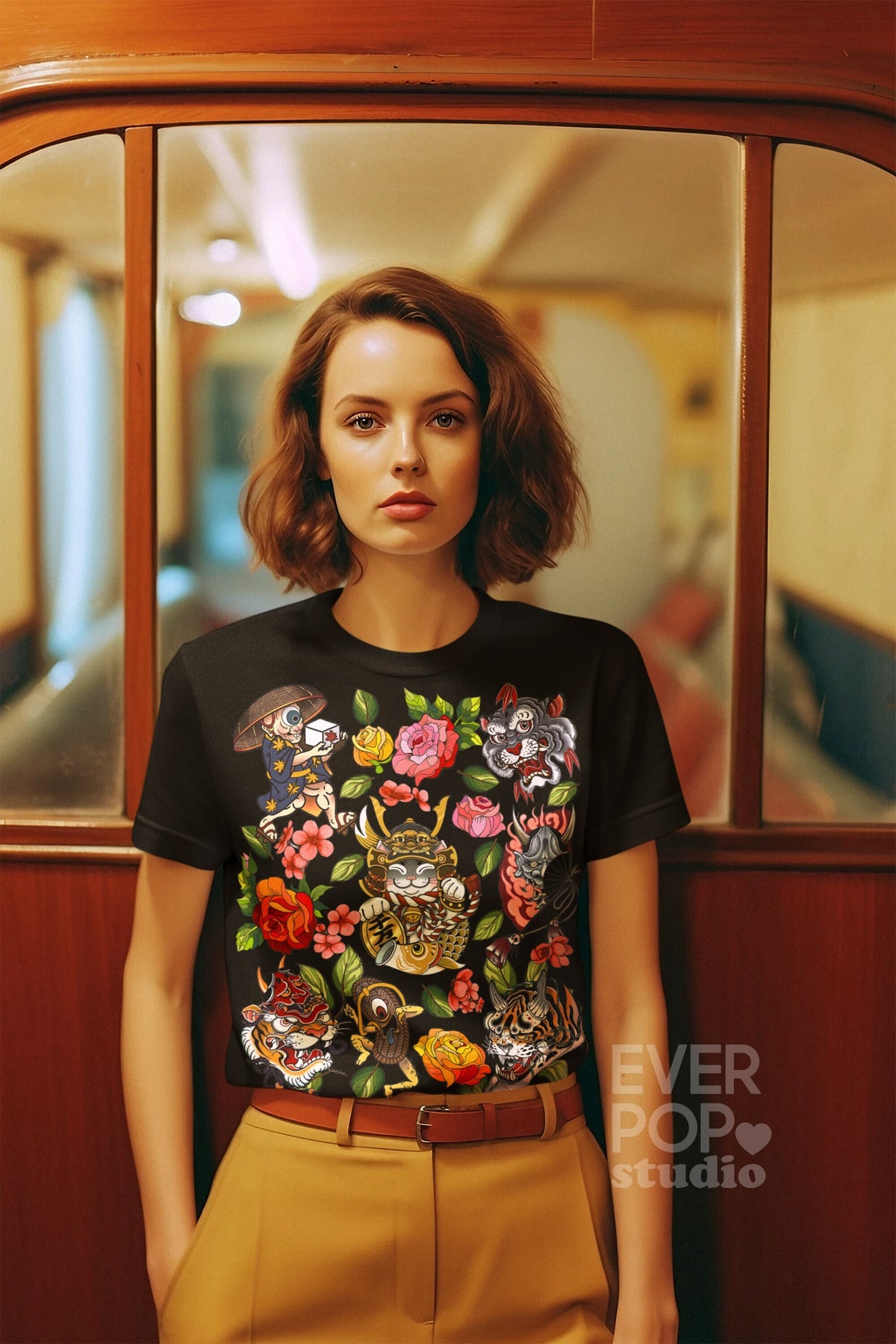 Japanese Cat Shirt Rose Tattoo Tshirt Japan Tiger Print Samurai Graphic Tee Asian Fantasy Ninja Magical Clothing Unique Kawaii Korean Graphic Tee – Warm & Stylish · Trending Graphic Apparel