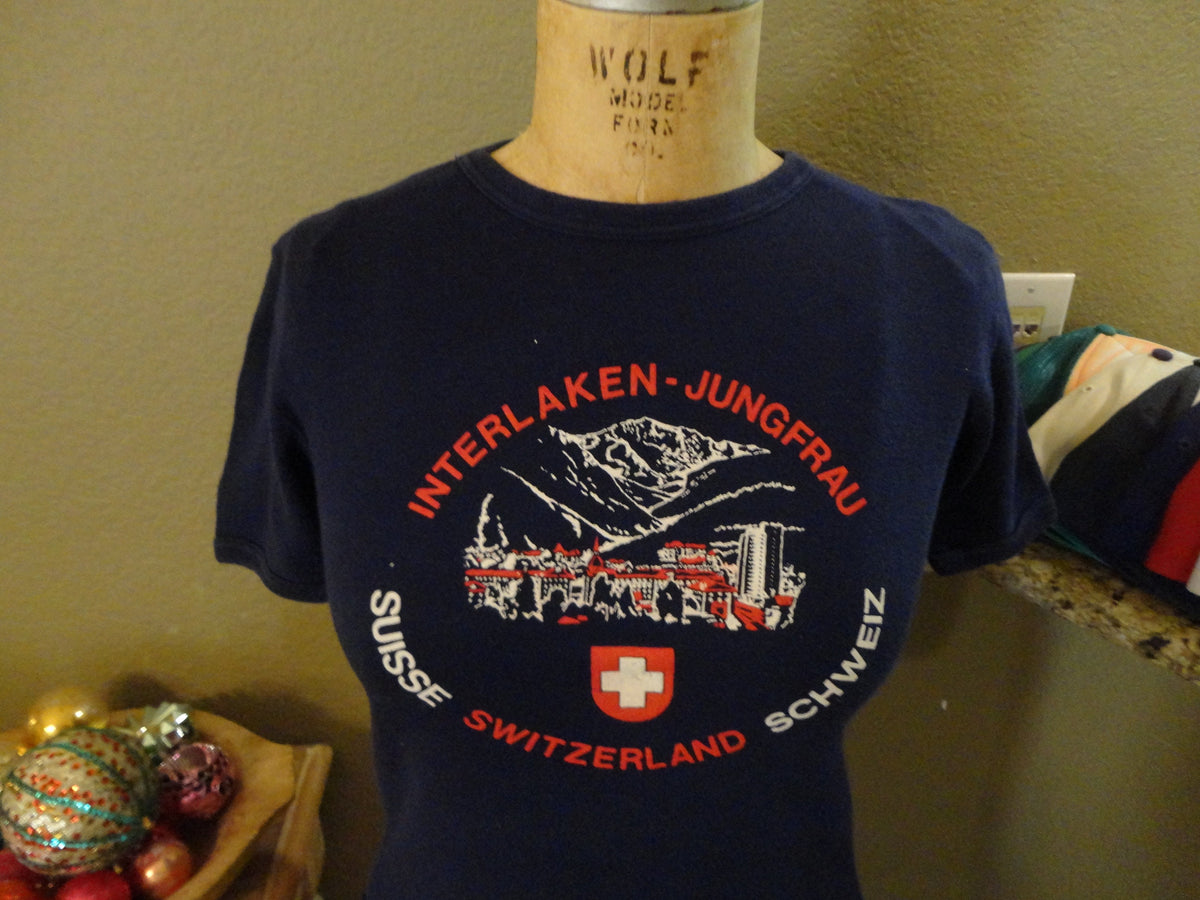 Vintage Switzerland Navy Blue Tee crest T Shirt Ladies Fit Size XL 7 Graphic Tee – Warm & Stylish · Must-Have Style