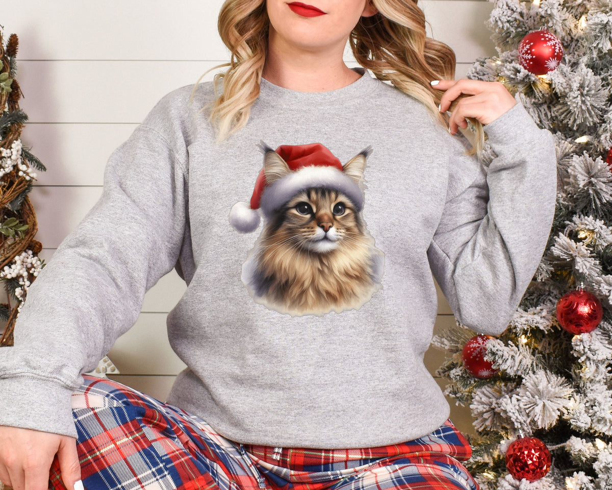 Xmas Sweatshirt Chausie Cat Christmas Sweater Xmas Jumper Day Santa Hat For Men Women Kids Stocking Filler Sweatshirt – Cozy Vibes · Perfect For Daily Wear