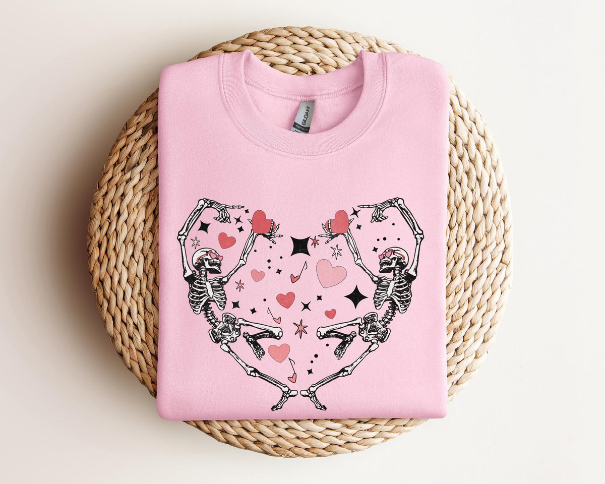 Skeleton Love Sweatshirt Valentines Day Gift Skull Valentines Day Shirt Heart Shirt Valentine Skeleton Shirt Skeleton Dancing Shirt Sweatshirt – Soft Feel · High-Quality Print
