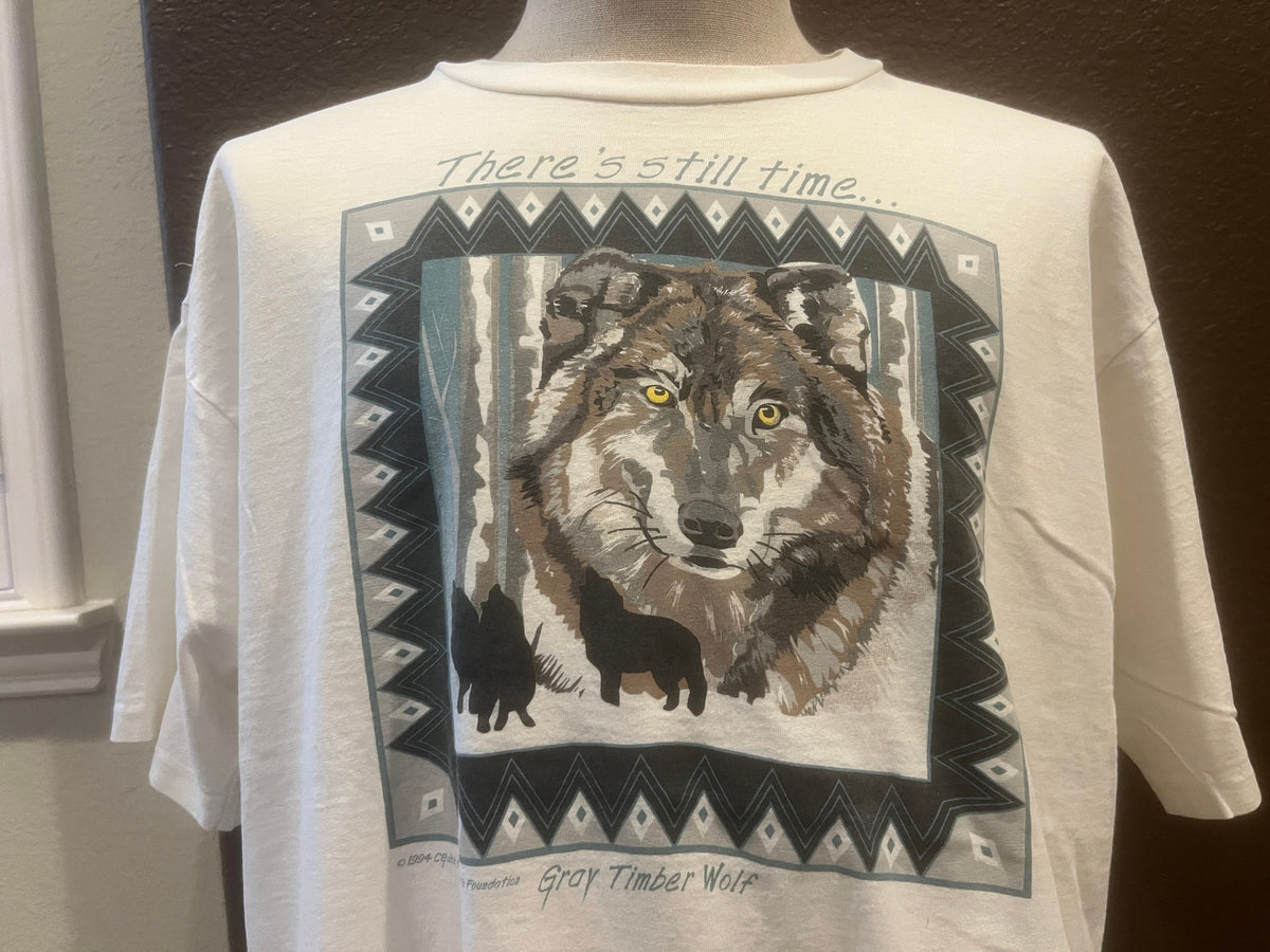 Vintage 9039s Gray Timber Wolf Race to Rescue White T Shirt Size XL Graphic Tee – Soft Feel · High-Quality Print