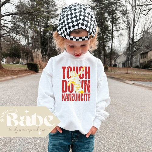 Kids Touchdown Kansas City Gildan Youth crewneck sweatshirt Chiefs Football Game Day Outfit Boys Girls Shirt Distressed Sweatshirt – Premium Graphic · Perfect For Daily Wear