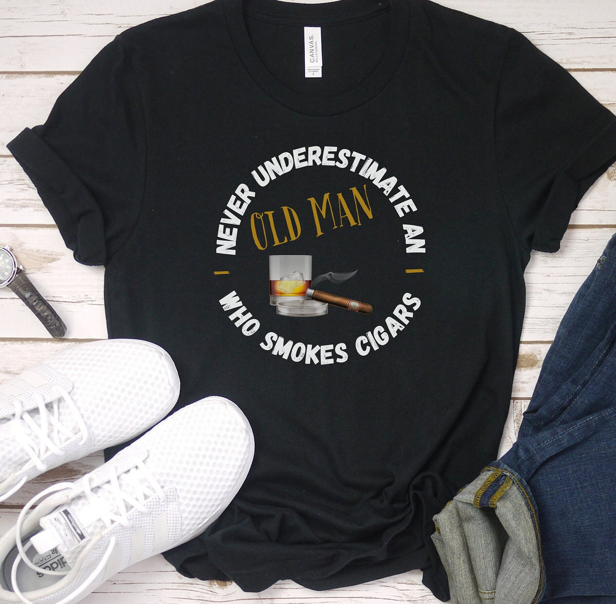 Never Underestimate An Old Man Cigars Shirt Cigar Lover Tee Cigar Gifts For Men igar T Shirt Bourbon T Shirt Cigars Accessories Graphic Tee – Everyday Comfort · Top Pick For Any Outfit