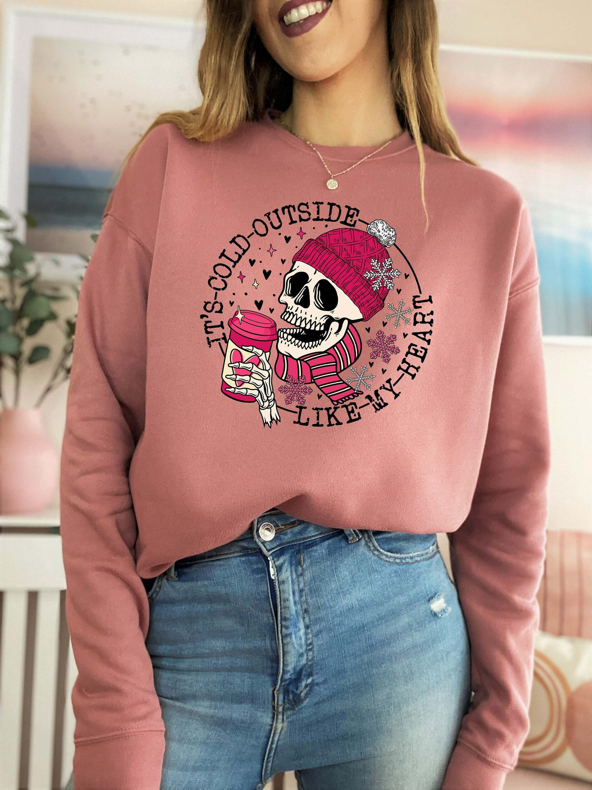 It39s Cold Outside Like My Heart Skeleton Sweatshirt For Women Sweater Skull Sweatshirt Skeleton Sweatshirt Valentine39s Day Sweatshirt Sweatshirt – Fan Favorite · Great Gift For Fans