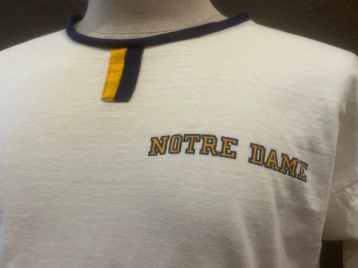 Vintage 8039s Notre Dame Fighting Irish Champion Blue Bar Tag White T Shirt Size L Graphic Tee – Warm & Stylish · High-Quality Print