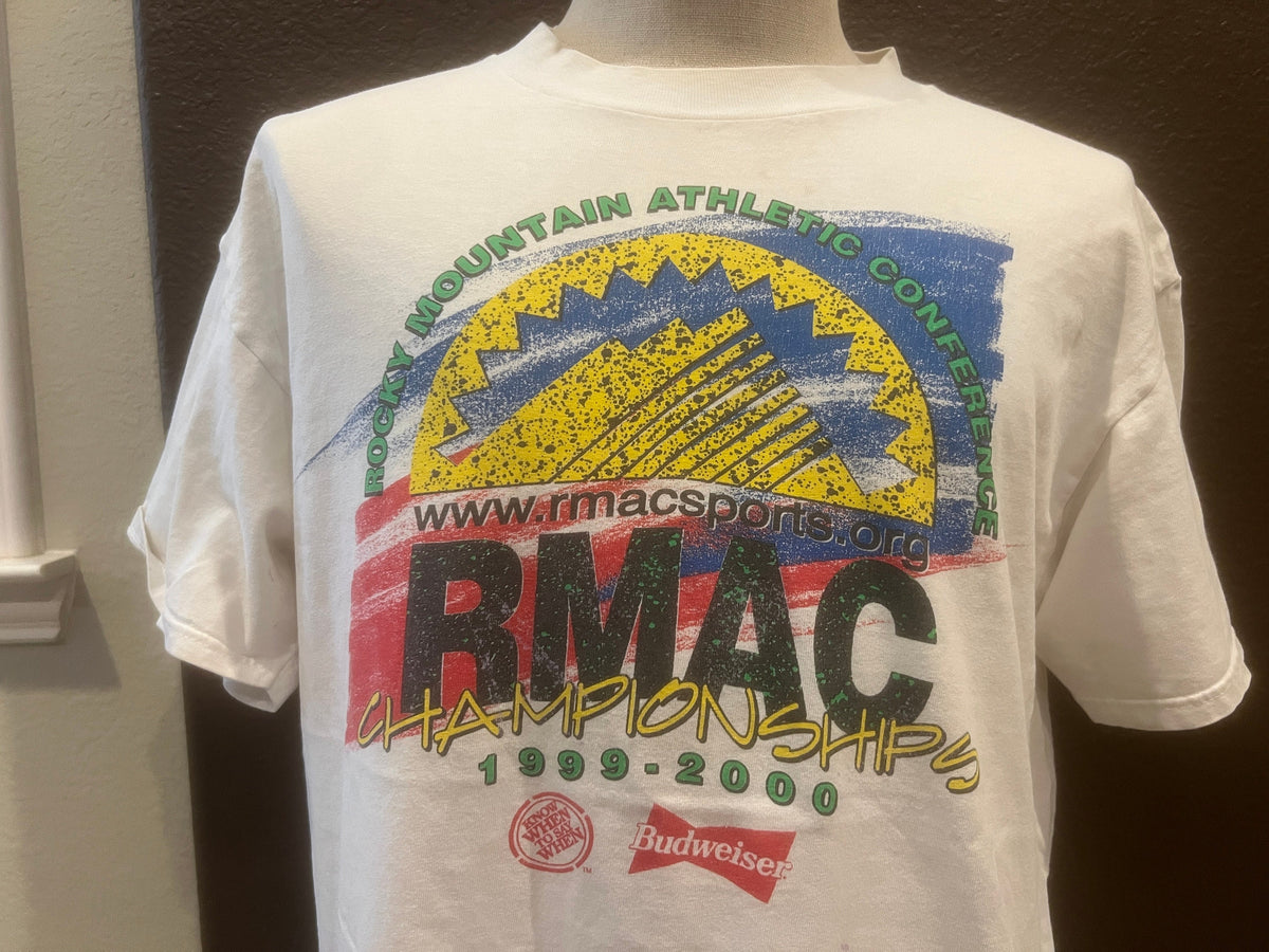 Vintage 9039s 1999 RMAC Rocky Mountain Athletic Conference Budweiser Championships White T Shirt Size L Graphic Tee – Soft Feel · High-Quality Print