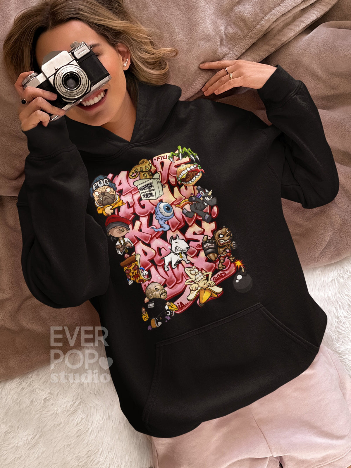 Pink Graffiti Hoodie Cartoon Sweatshirt Dog Anime Sweater Puppy Graphic Tee Urban Street Wear Streetwear Clothing Funny Saying Shirt Hoodie – Easygoing Wear · Must-Have Style