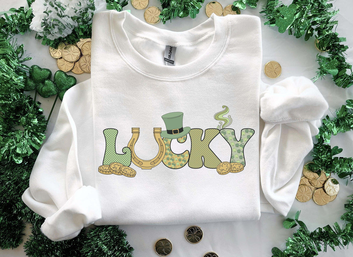 Cute Lucky Sweatshirt Funny St Patrick39s Day Sweatshirt Happy Shamrock Shirt Irish Shirt Women39s St Patricks Day Shirt Sweatshirt – Soft Feel · Great Gift For Fans