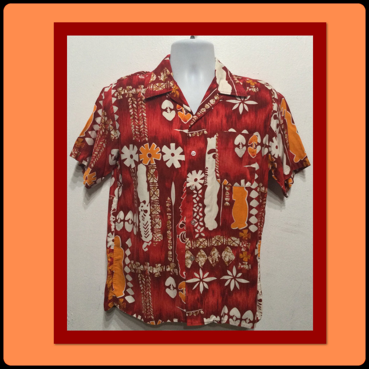 HS024 Vintage 196039s7039s cotton tiki Hawaiian shirt by Kauai Size medium Graphic Tee – Soft Feel · Trending Graphic Apparel