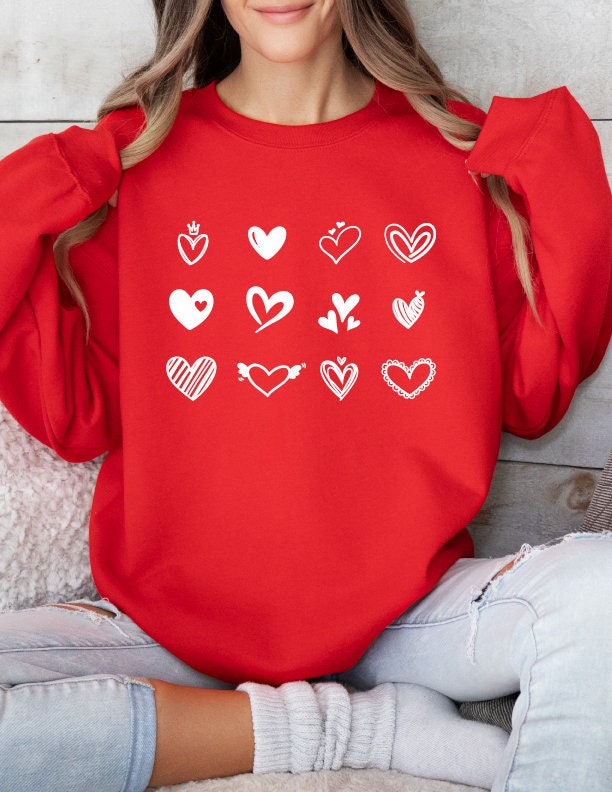 Cute Hearts Sweatshirt Valentine Day Gift Valentine Day Gift For Teacher Women Gift Cute Hearts Crewneck Oversize Cute Women Pullover Sweatshirt – Easygoing Wear · Perfect For Daily Wear