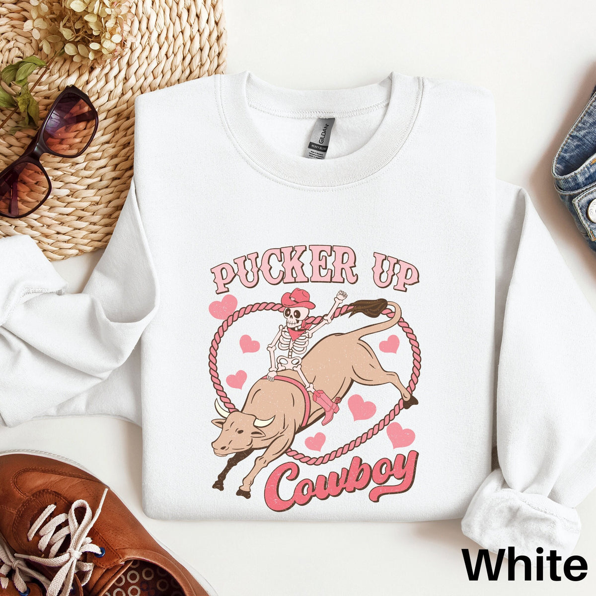 Western Skeleton Valentine Sweatshirt Pucker Up Cowboy Valentine Sweater Funny Valentines Day Skeleton Heart Tee Retro Valentine39s Day Sweatshirt – Warm & Stylish · Perfect For Daily Wear