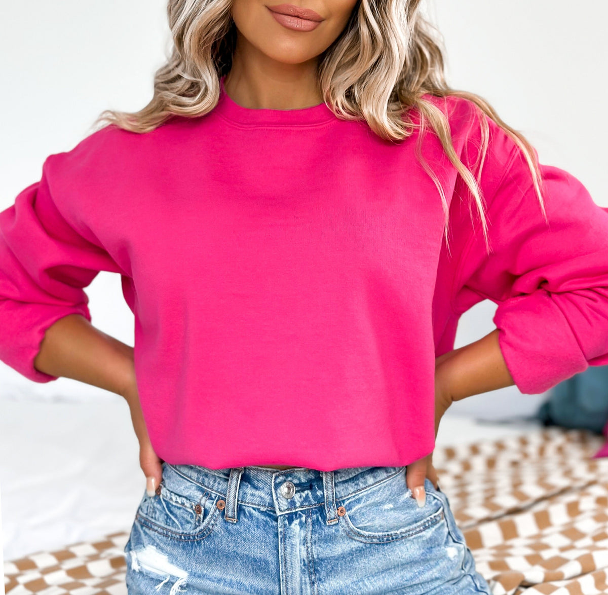 Heliconia Pink Gildan Sweatshirt Blank 18000 Plain Crewneck Aesthetic Sweatshirt For Print On Demand Business Sweatshirt – Everyday Comfort · High-Quality Print