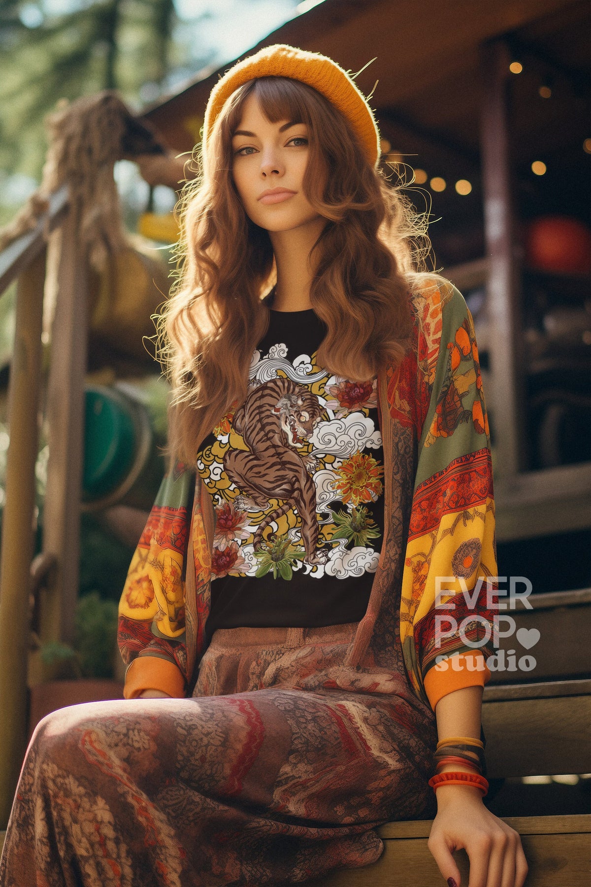 Devil Tiger Shirt Wildlife Graphic Tee Jungle Animal Tshirt Japanese Clothing Forest Flower Print Floral Streetwear Mountain T Shirt Graphic Tee – Cozy Vibes · Great Gift For Fans