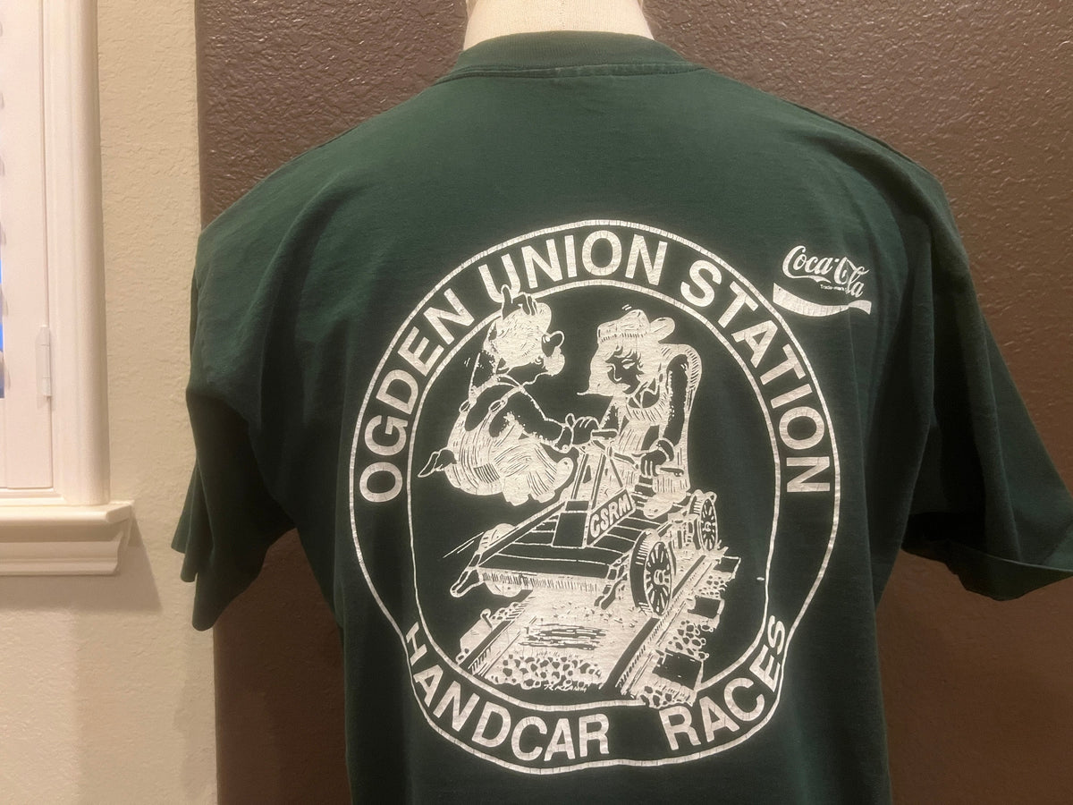 Vintage 9039s Ogden Union Station Handcar Race Backprint Green T Shirt Size XL Graphic Tee – Feel-Good Design · Must-Have Style