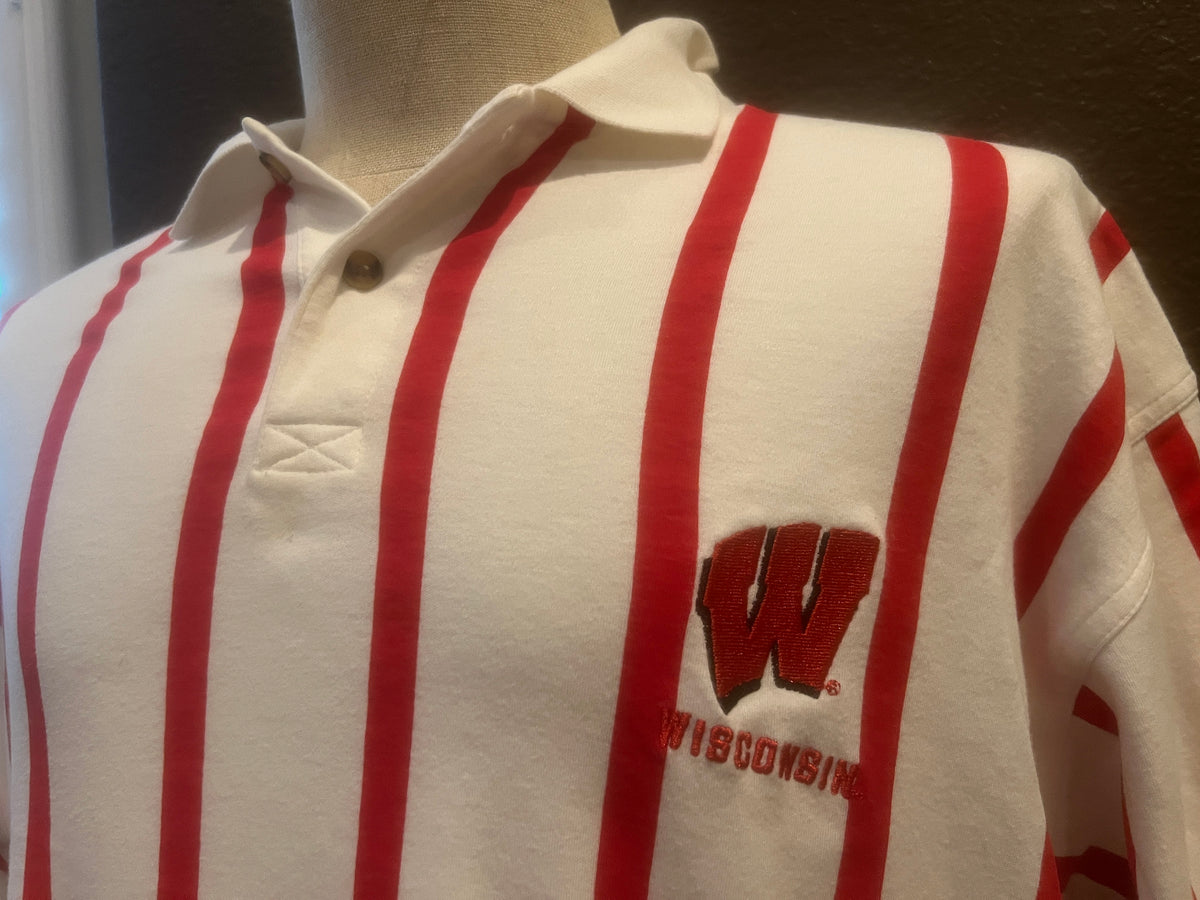 Vintage 9039s Wisconsin Badgers White Red Striped Polo Shirt Size L Graphic Tee – Cozy Vibes · Trending Graphic Apparel