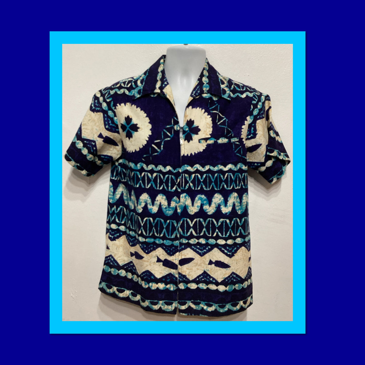 HS196 Vintage 1960s cotton zipper front Tiki Hawaiian shirt by Pacific Isle Graphic Tee – Warm & Stylish · Great Gift For Fans