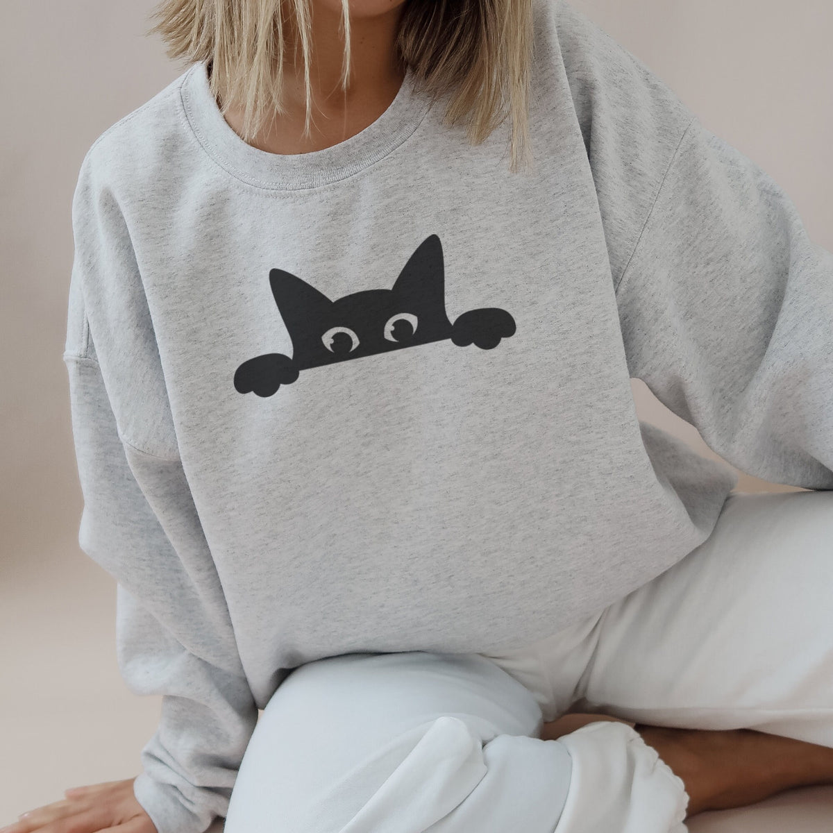 Cat peeking shirtcat lover gift cat mom gift black cat cat mom sweatshirtblack cat gift cute cat gift Sweatshirt – Everyday Comfort · Perfect For Daily Wear