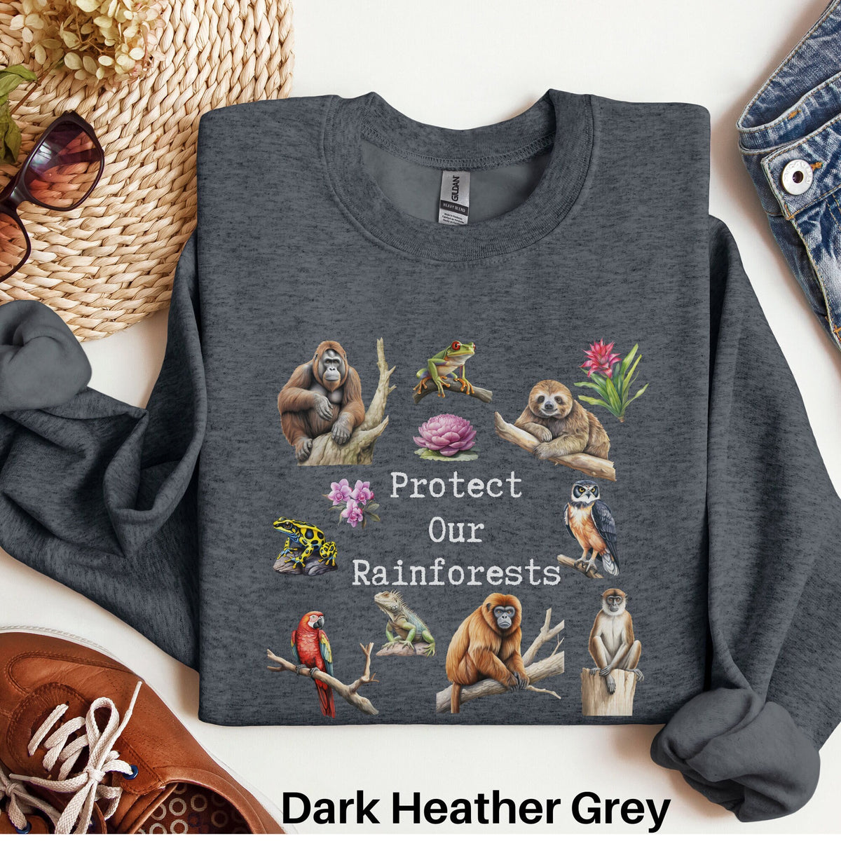 Protect Our Rainforests Sweatshirt Primates of the Forest Save the Wildlife Sweater Animal Conservation Environment Shirt Save the Planet Sweatshirt – Easygoing Wear · High-Quality Print