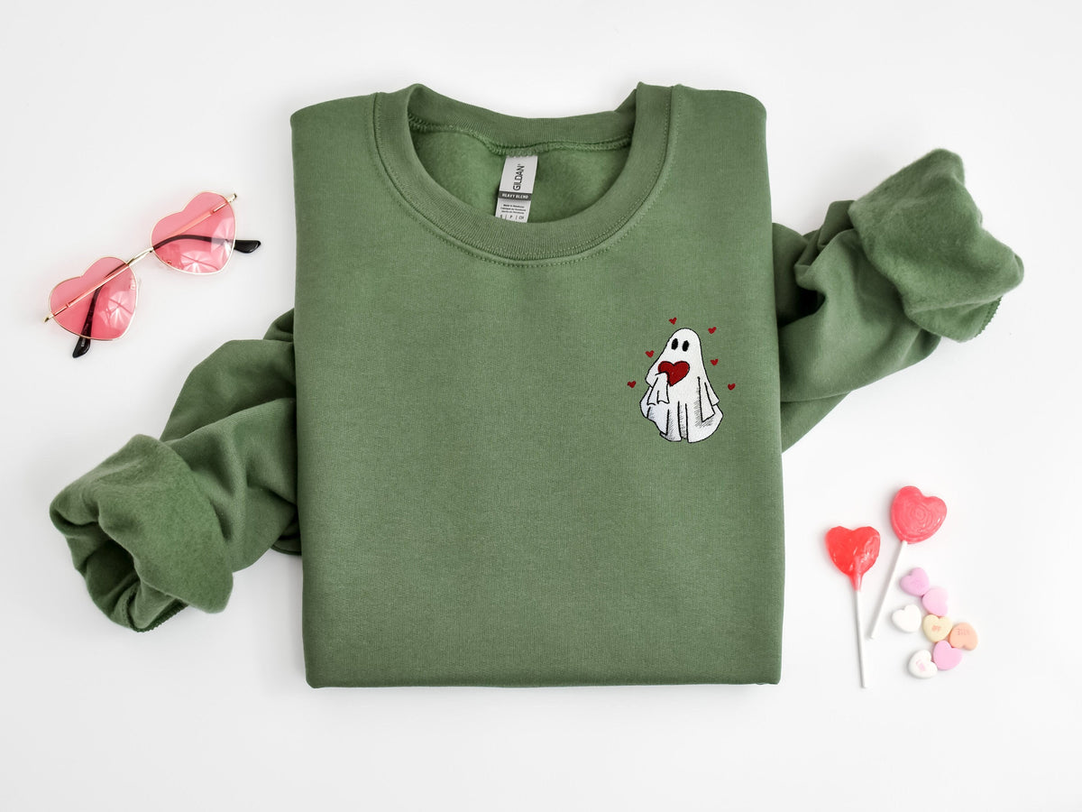 Embroidered Valentines day SweatshirtXOXO SweatshirtValentine day outfitValentines day giftEmbroidered Valentines Ghost Sweatshirt Sweatshirt – Soft Feel · Great Gift For Fans