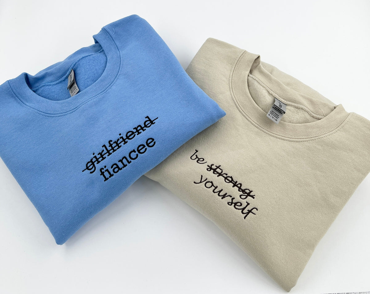 Custom Embroidered Sweatshirts Personalized Strikethrough Text Embroidery Crewneck Embroidered Sweatshirt Custom Embroidery Gift for Her Sweatshirt – Easygoing Wear · Must-Have Style