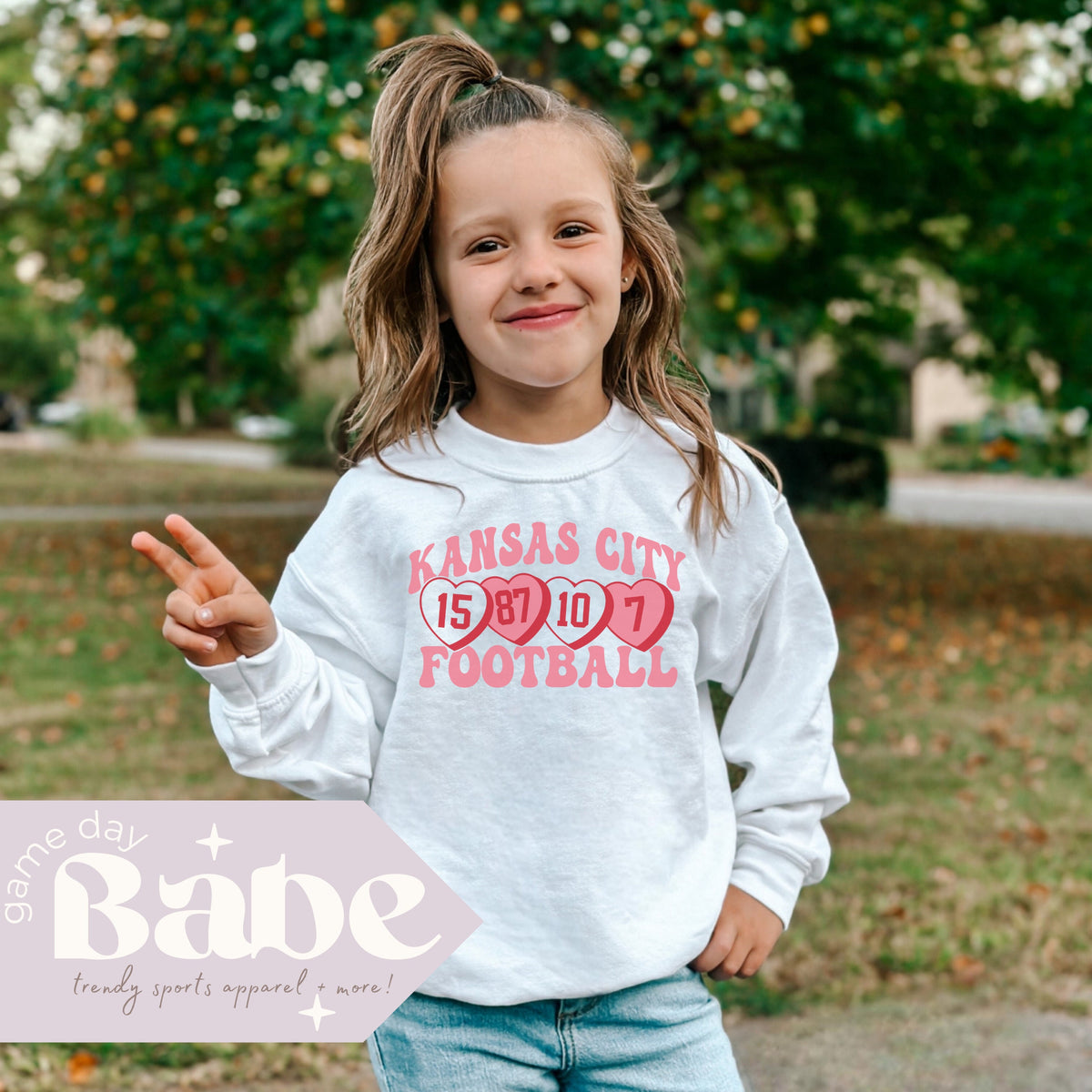 Kids Chiefs Hearts Gildan Youth crewneck sweatshirt Kansas City Football Valentines Shirt Trendy Game Day Outfit Playoffs Super bowl Sweatshirt – Fan Favorite · Top Pick For Any Outfit
