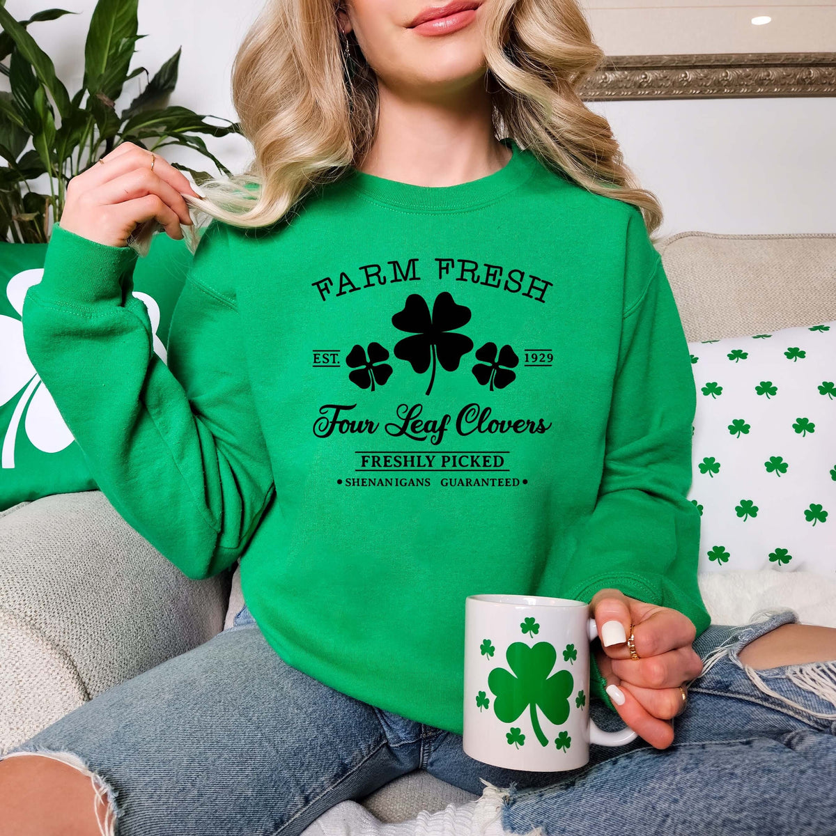 Farm Fresh Four Leaf Clovers Sweatshirt St Patricks Day Sweater St Paddys Day Shirt Shamrock Tee Saint Patrick39s Day Gift Irish Tshirt Sweatshirt – Feel-Good Design · Perfect For Daily Wear
