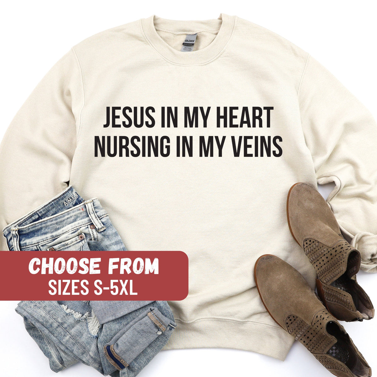 Nursing School Sweatshirt Nursing Sweatshirt Gift For Nurse Emergency Nurse Gift Jesus In My Heart Nursing In My Veins Sweatshirt Sweatshirt – Bold Style · Perfect For Daily Wear
