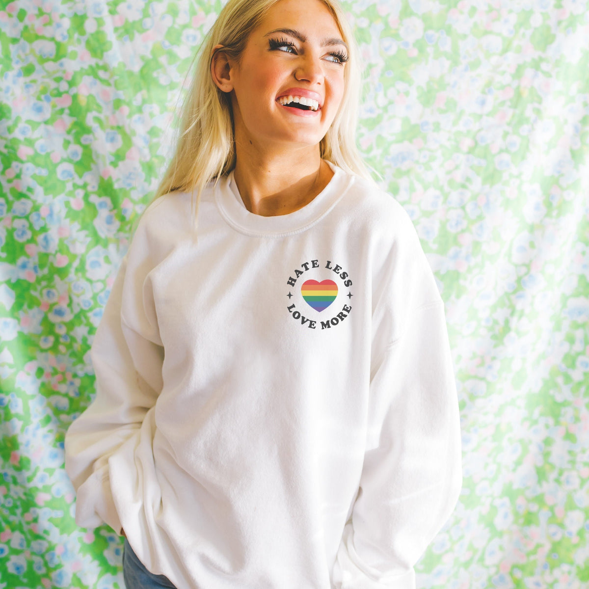 Hate Less Love More LGBTQ Shirt Gay Pride Shirt LGBT Lesbian Shirt Lesbian Clothing Queer Girls Sweatshirt Pride Shirt Women Sweatshirt – Aesthetic Look · Trending Graphic Apparel