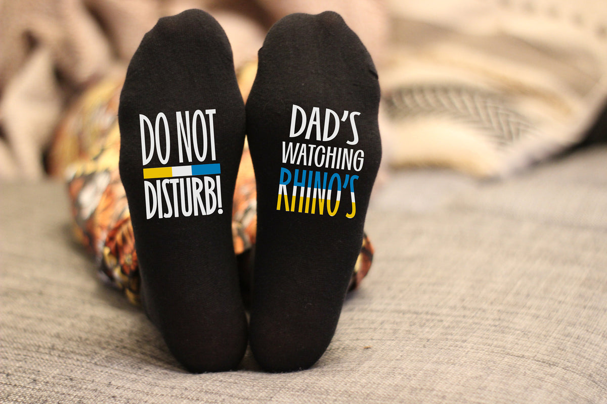 Do Not Disturb Rhinos Name Socks Personalised Printed Birthday Gift Christmas Gift Dad Mum Grandad Grandma Kids Rugby Graphic Tee – Premium Graphic · Great Gift For Fans
