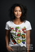 Fruit Floral Shirt Strawberry Tshirt Berry Graphic Tee Grape Print T Shirt Pomegranate Crewneck Orange Lemon Top Flower Gardening Graphic Tee – Cozy Vibes · Perfect For Daily Wear