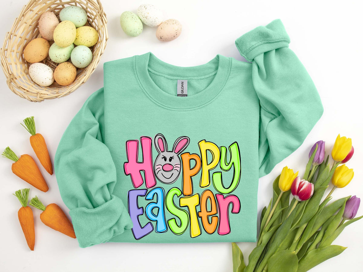 Hoppy Easter Sweatshirt Cute Hoppy Bunny Ear Easter Sweatshirt Easter Gift Happy Easter Hoodie Cute Bunny Sweater Hoppy Easter Hoodie Hoodie – Cozy Vibes · High-Quality Print