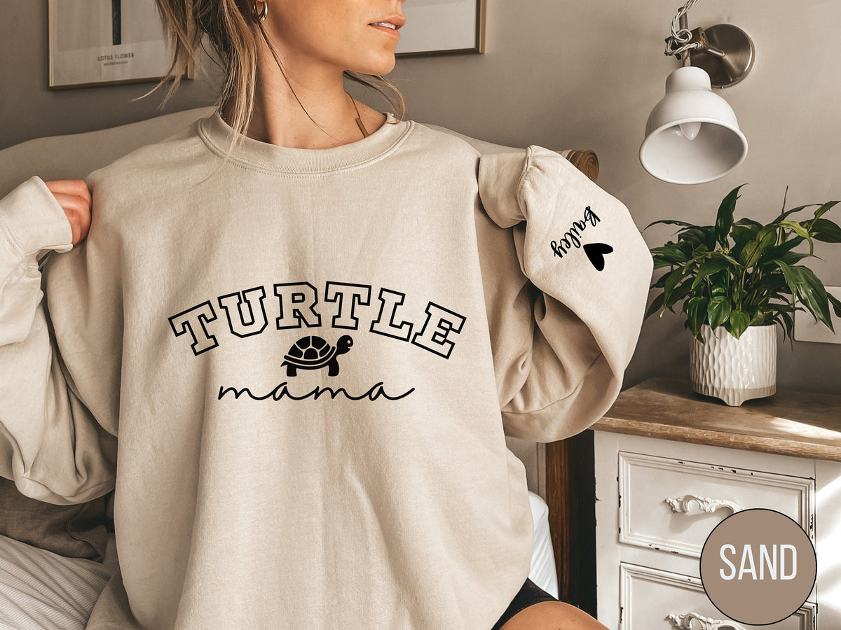 Custom Turtle Mama Sweatshirt with pet Name on Sleeve Turtle Mom Sweatshirt Gift Turtle Mom Shirt Turtle Mama Crewneck Sweater Turtle lover Sweatshirt – Cozy Vibes · Must-Have Style