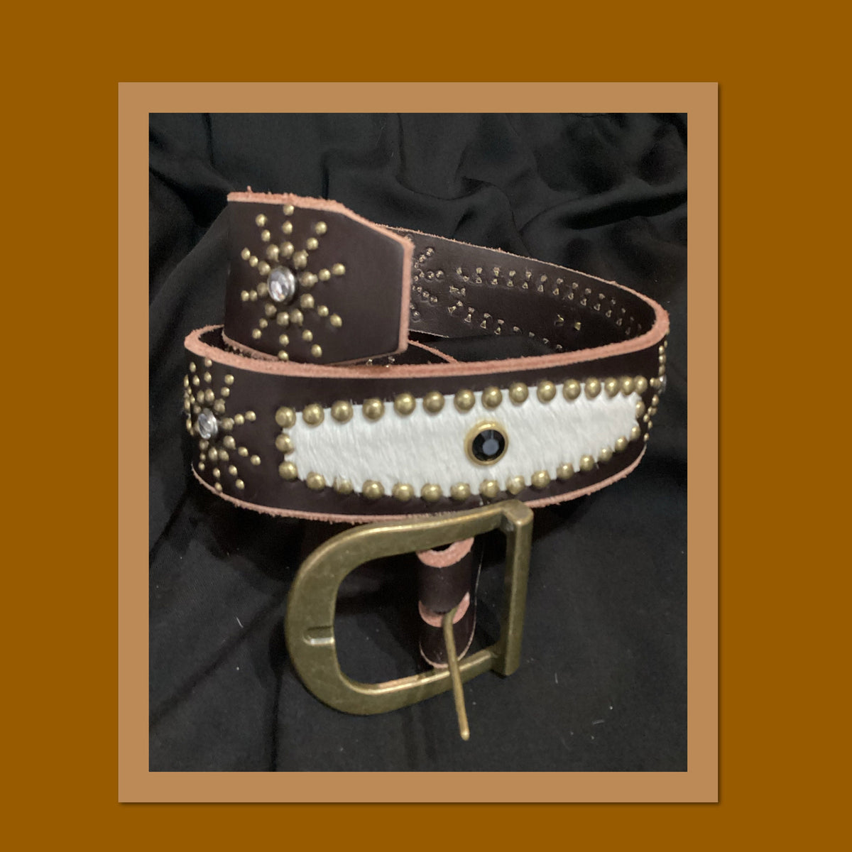 T013 194039s style brown leather gold tone studded rockabilly western biker belt with white horsehide inlay 27quot waist T013 Graphic Tee – Warm & Stylish · Perfect For Daily Wear