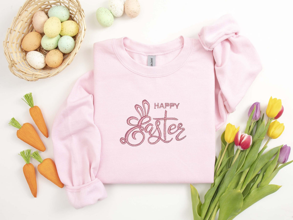 Happy Easter Embroidered SweatshirtBunny SweatEmbroidery SweatshirtEaster SweatEaster GiftHappy Easter Embroidery Sweatshirt Sweatshirt – Aesthetic Look · High-Quality Print