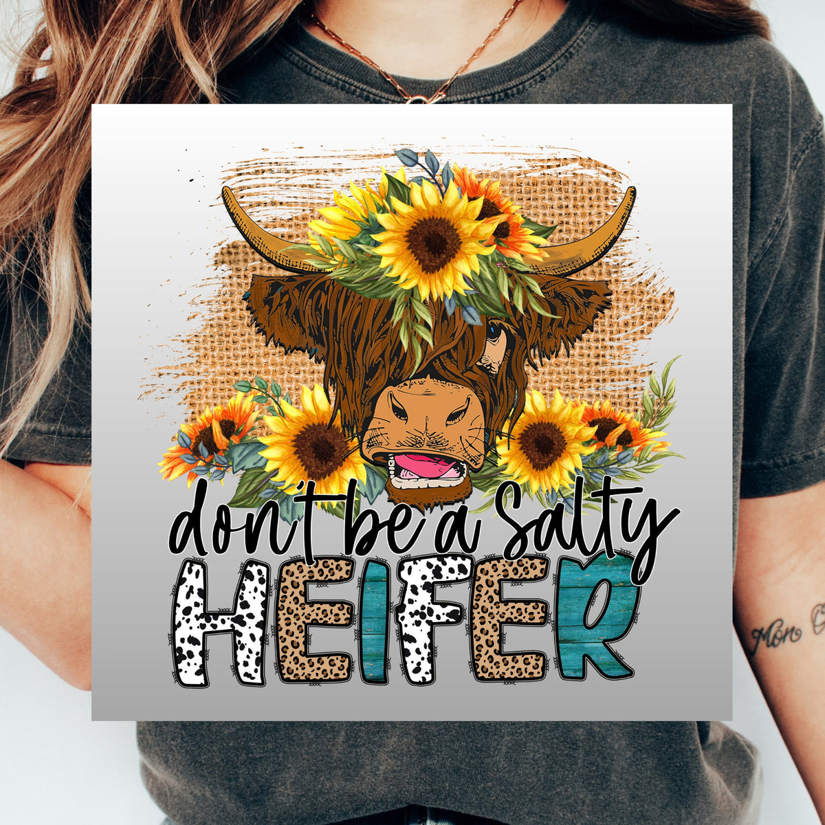 Funny Highland Cow DTF Print Funny Cow Print Ready to Press Dont be a Salty Heifer T shirt design Western Mama Funny Shirt Print Shaggy Cow Graphic Tee – Aesthetic Look · High-Quality Print