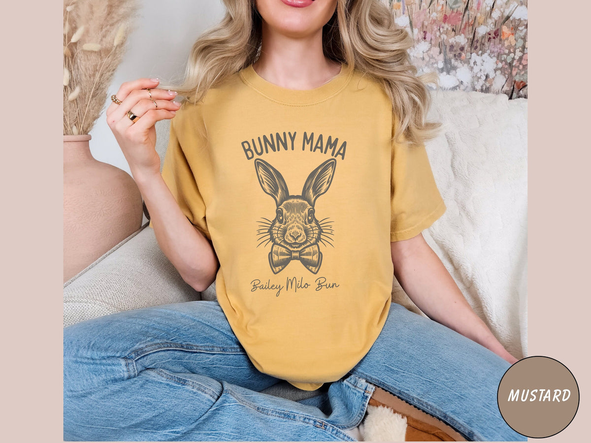 Custom Bunny Mama Shirt Rabbit Mama Shirt Comfort Colors Bunny Mom Shirt Rabbit Mom Shirt with pets names Personalized Bunny shirt Graphic Tee – Soft Feel · High-Quality Print