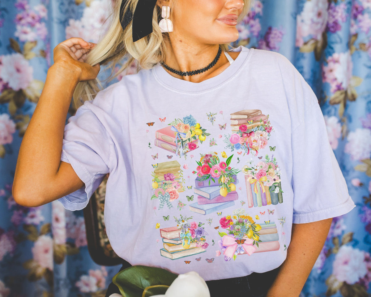 Cute Book Lover Tee Shirt Whimsical Wildflowers and Boho Butterflies Cozy Bookish TShirt Romance Reader Gift Boho Grandma Aesthetic Tee Graphic Tee – Feel-Good Design · Top Pick For Any Outfit