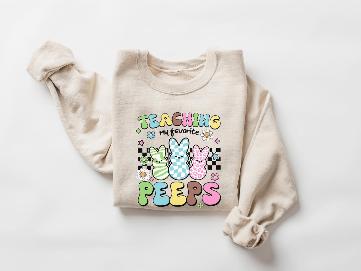 Teaching My Favorite Peeps Sweatshirt Easter Teacher Sweatshirt Cute Easter Teacher Gift Easter Bunny Sweatshirt Easter Day Shirt Sweatshirt – Bold Style · Must-Have Style
