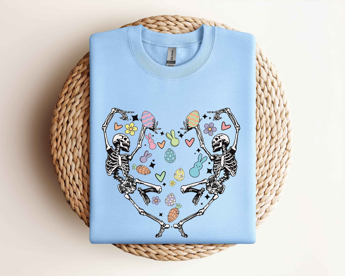 Easter Skellies Shirt Easter Skeletons Dancing Gifts Easter Skeletons Heart Tee Family Easter Sweatshirt Matching Easter Skull Outfits Sweatshirt – Warm & Stylish · Must-Have Style